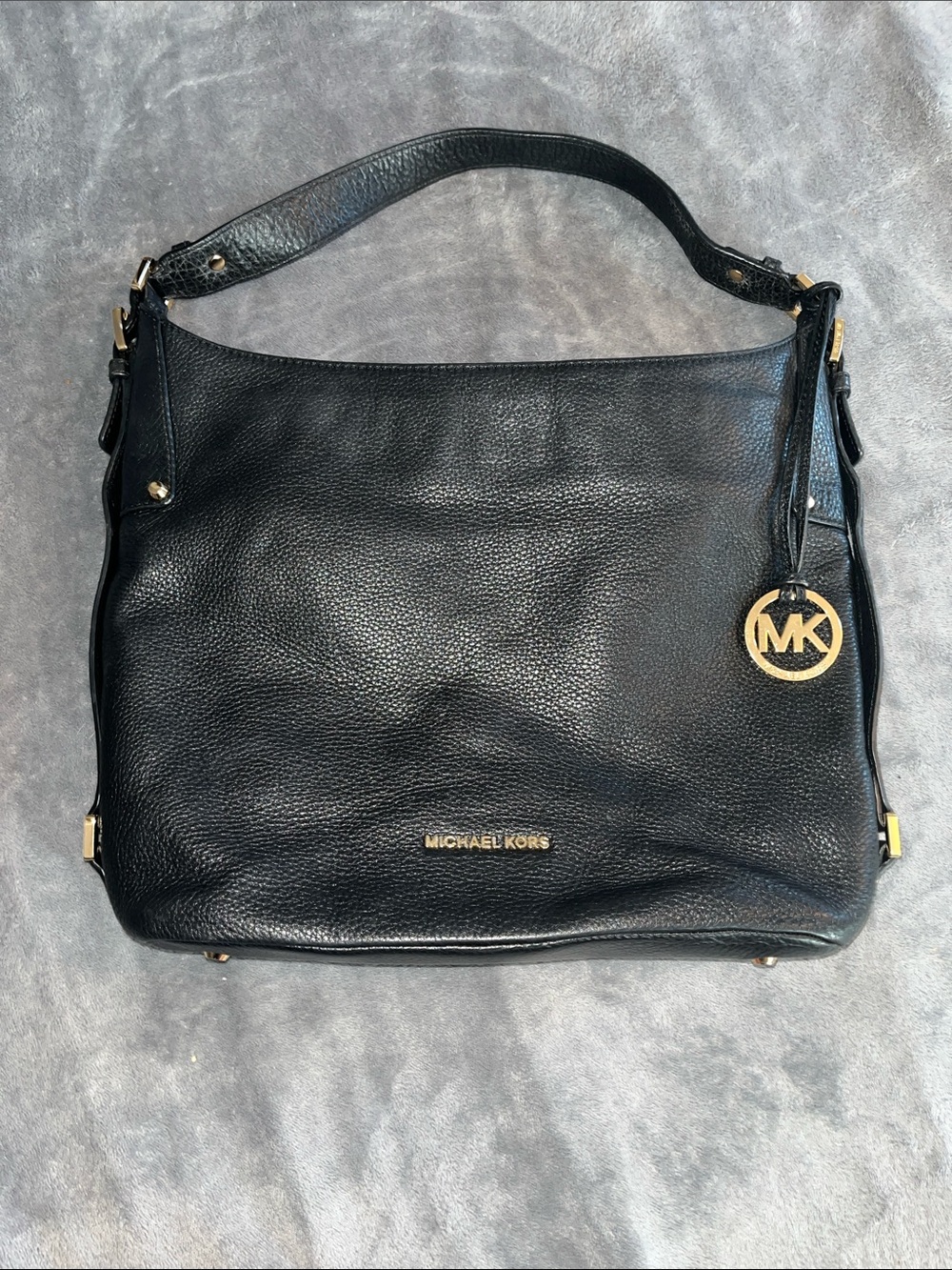 Michael Kors Black Pebbled Leather Shoulder Bag with Gold Hardware